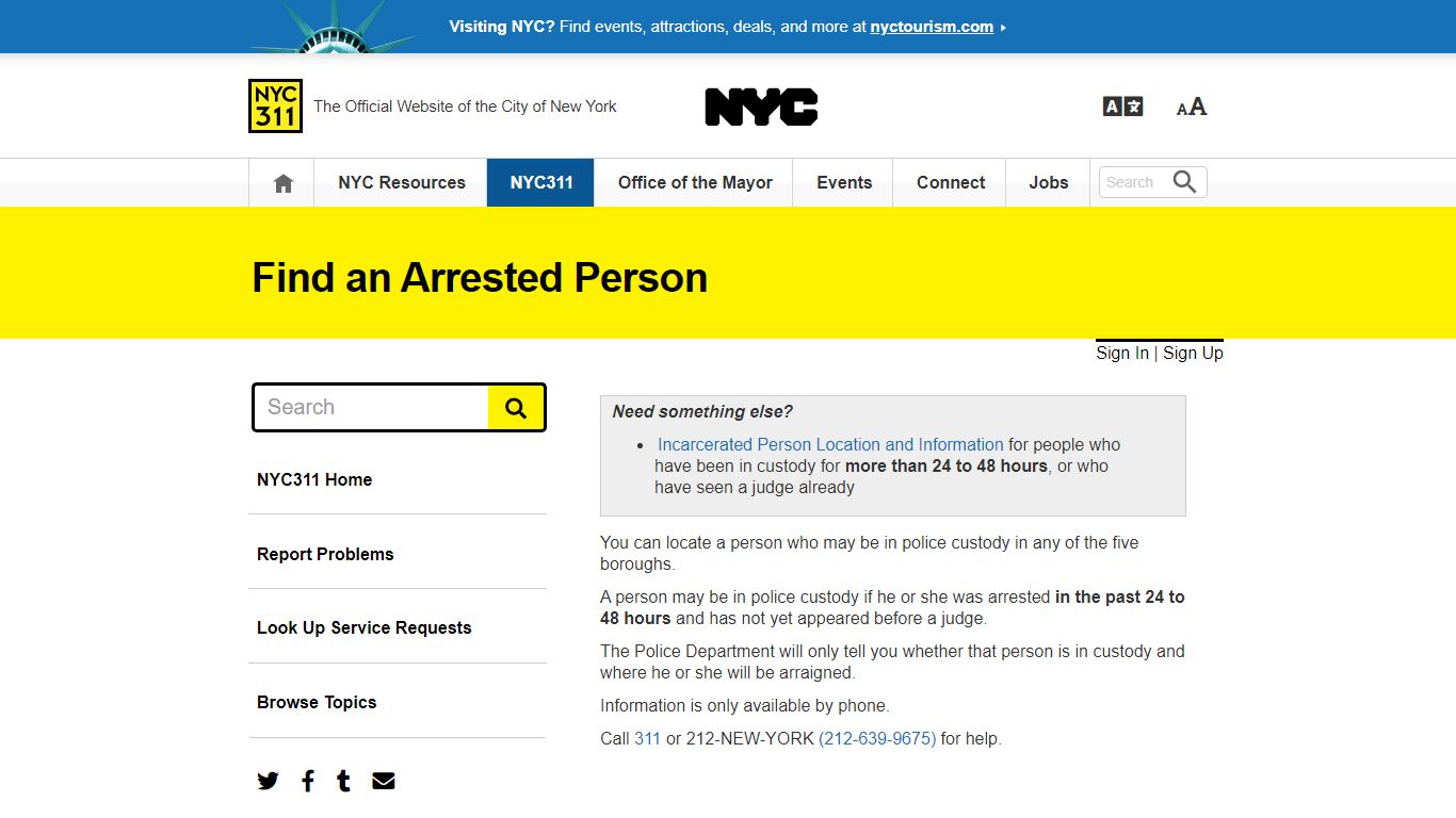 Find an Arrested Person - NYC311